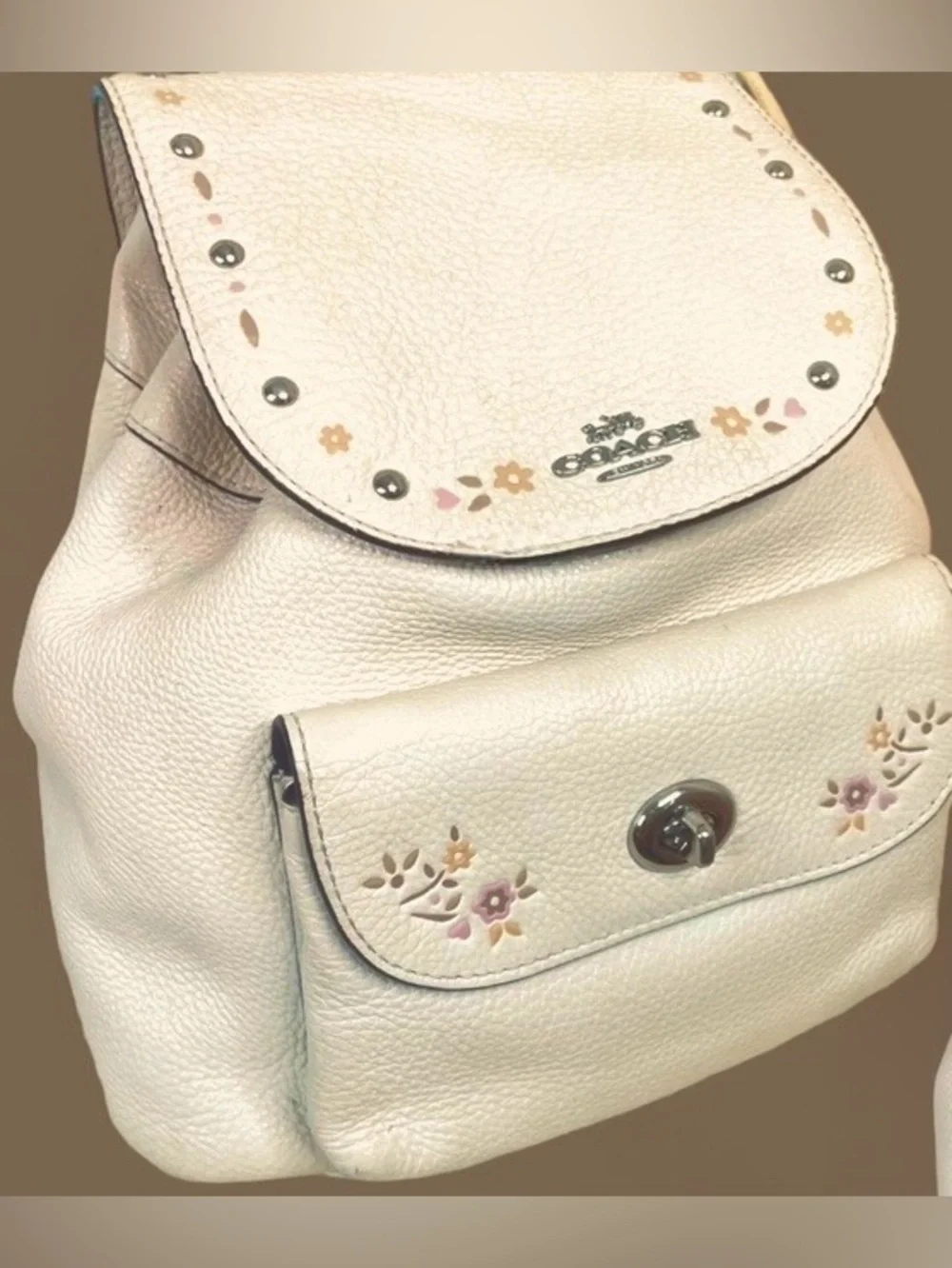 COACH Mini Billie Leather Floral Print Backpack, Chalk EUC FIRM SUPER CLEAN